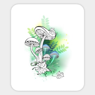 Outline mushrooms on forest background Sticker